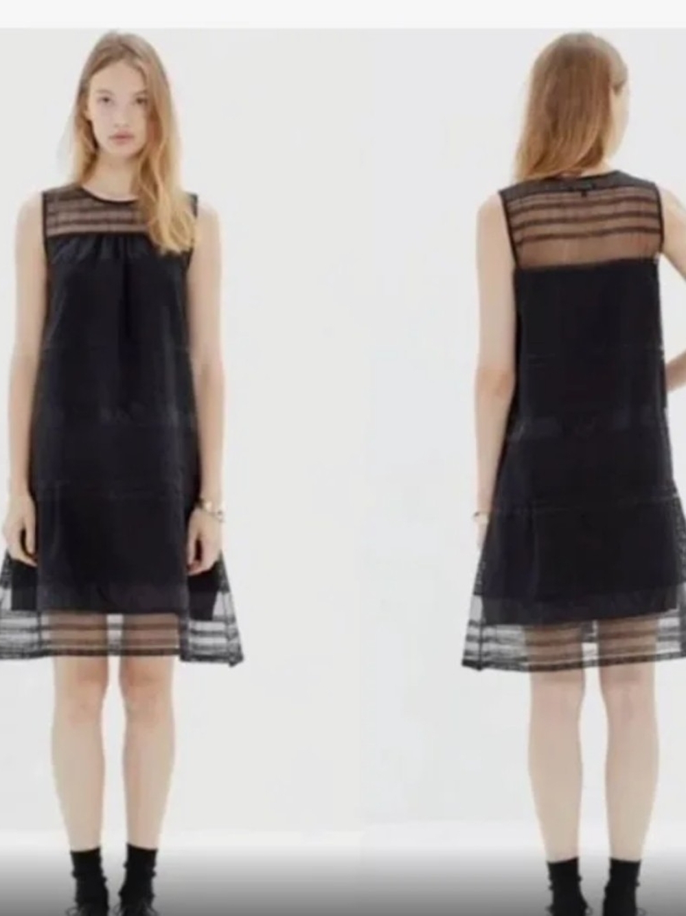 Madewell Black Organza Sleeveless Sheer-Panel Lined Shift Dress 4 New
